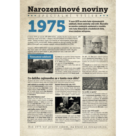 Narozeninové noviny 1975 s vlastním textem a fotografií