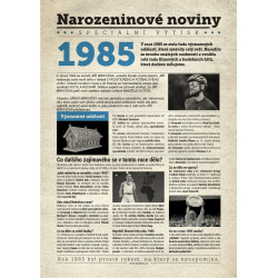 Narozeninové noviny 1985 s vlastním textem a fotografií